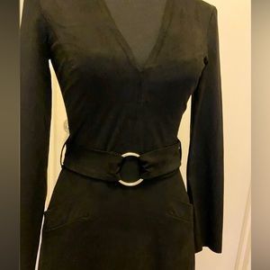 Zara black velvet mini dress with belt